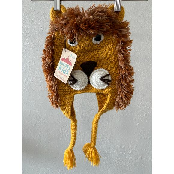 ANDES KIDS Alpaca Handmade Peruvian Cooperative Knit Hat Lion One Size NWT - Picture 1 of 4